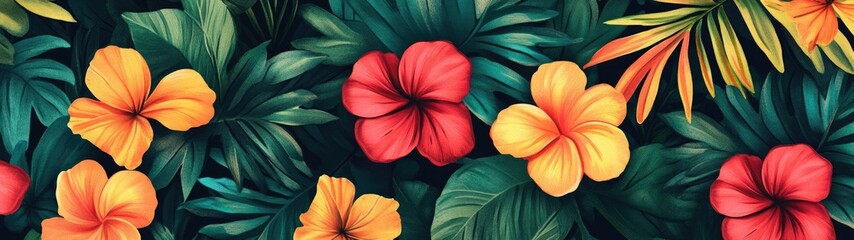 Obraz premium Vibrant tropical flower and leaf design