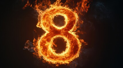 Fiery number eight, dark background, abstract design, graphic element