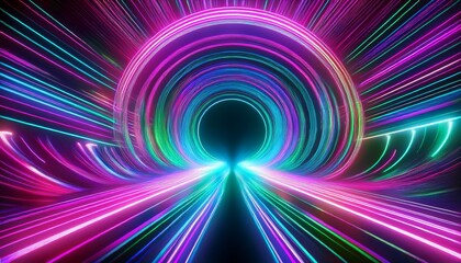 abstract futuristic background portal tunnel with pink blue and green glowing neon moving high speed wave lines and glare lights data transfer concept science style wallpaper