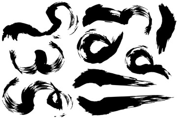 和風素材　筆で描かれたダイナミックな線のイラストセット　ベクターセット