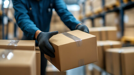 Warehouse Worker Handling Cardboard Box