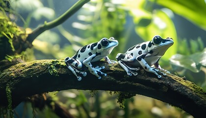 two Amazon milk frog on branch, Amazon milk frog, panda tree frog, closeup tree frog
