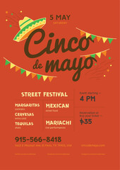 Orange Summer Mexican Party Cinco De Mayo Event Poster Template