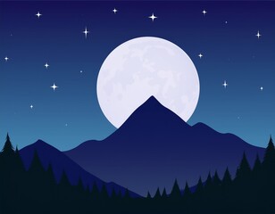 night illustration with moon and mountain