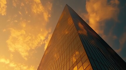 Towering Perspective Shot Stunning skyscraper reflecting sunset colors.