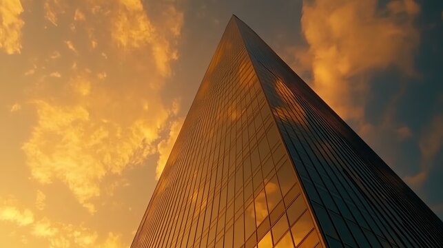 Towering Perspective Shot Stunning skyscraper reflecting sunset colors.