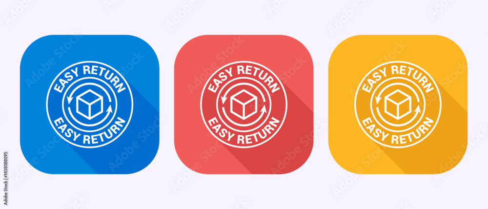 Poster easy return icon design illustration, easy return label sign in shadow button design