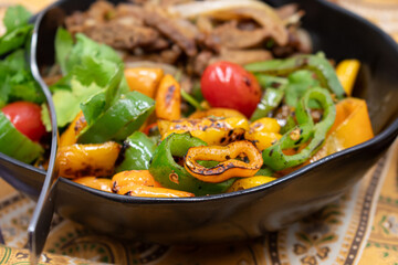Buckwheat, seitan roast, pesto and veggie platter, an Eastern European dish