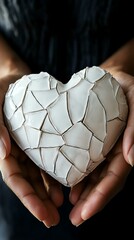 rebuilding emotional strength Hands holding a cracked heart sculpture gently.