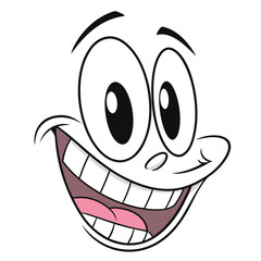 Exaggerated Cartoon Face with Wide Eyes, Big Smile, Visible Teeth & Pink Tongue