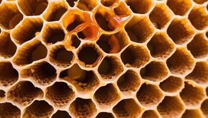 Golden Honeycomb Close Up Sweetness Nature Detail Intricate Hexagonal Structure Amber Liquid Dripping Delicious Golden Honey Sweet Treat Natural Wonder