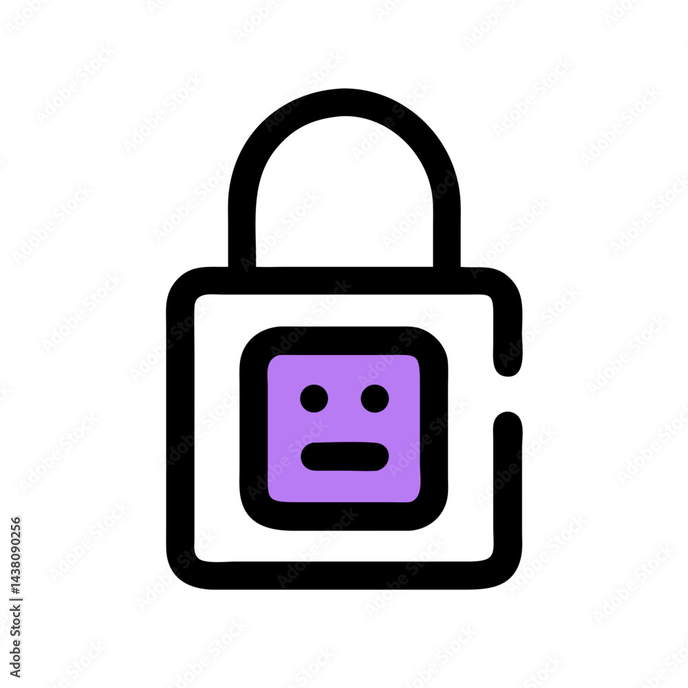 Poster simple icon of a purple digital lock with a black outline for security websites, password management