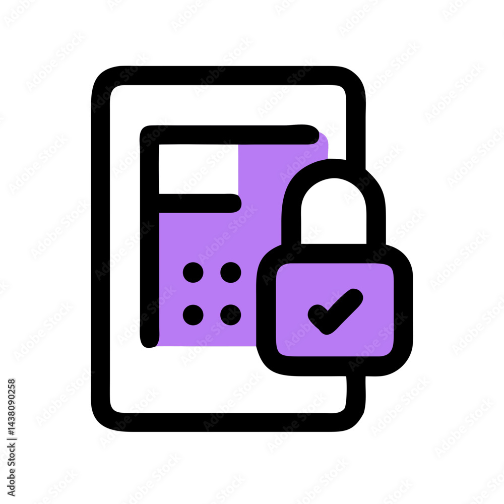 Poster simple icon of a purple digital lock with a black outline for security websites, password management