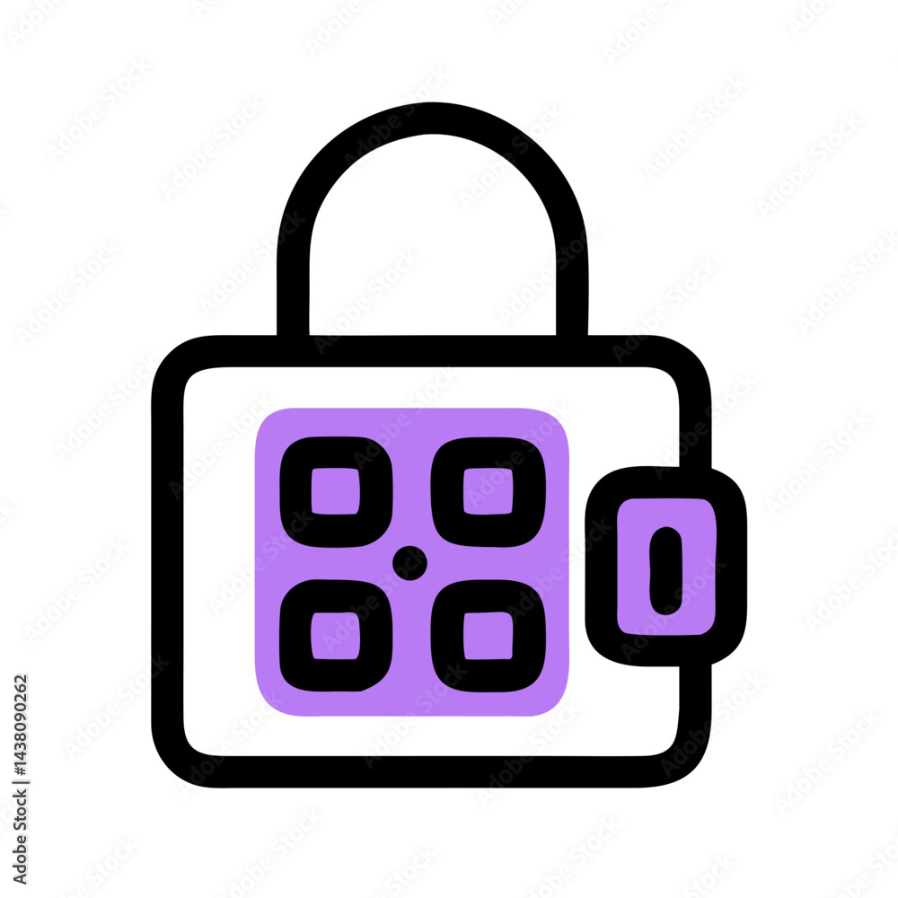 Poster simple icon of a purple digital lock with a black outline for security websites, password management