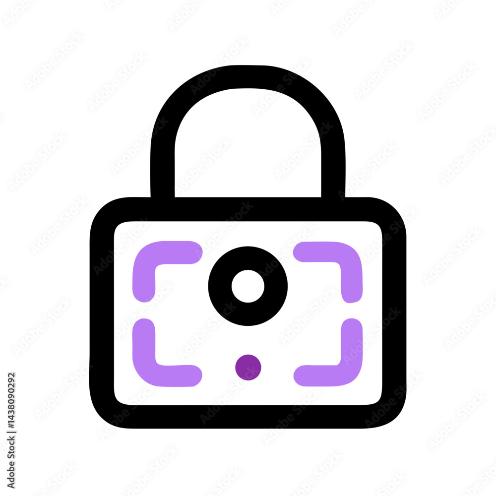 Poster simple icon of a purple digital lock with a black outline for security websites, password management
