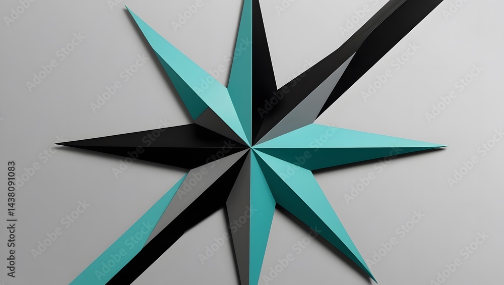 Poster geometric teal and black starburst design on a light gray background. sharp angles and contrasting c