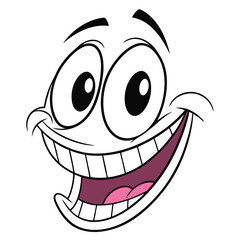 Cartoon Face with Googly Eyes, Wide Smile, and Pink Tongue on a White Background