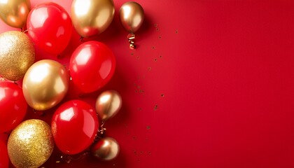 Celebration party banner background with red, gold balloons, carnival, festival or birthday