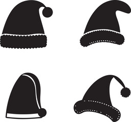 black Santa hats, santa hat silhouette vector icon, santa hat logo, santa hat bundle