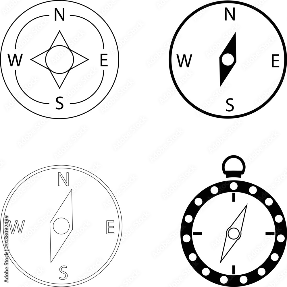 Aufkleber set of four compass sign symbols icons assorted navigation and direction symbols black and white com