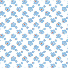 Seamless Pattern of Blue Hibiscus Flowers with Red Highlights on White Background