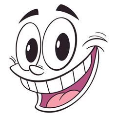 Animated Cartoon Face with Wide Smile, Exaggerated Features, and Expressive Eyes