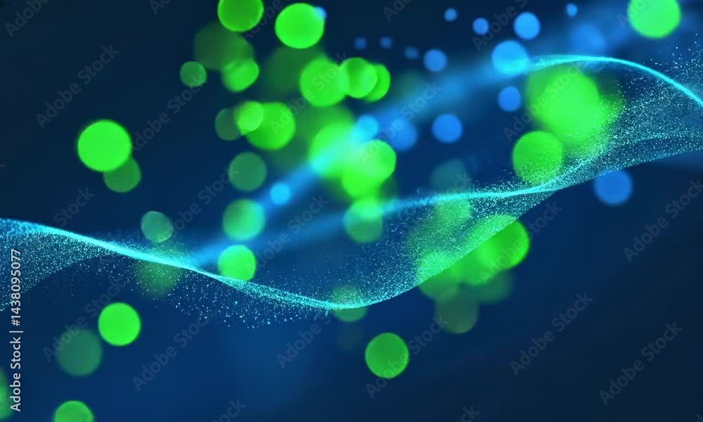 Poster abstract motion background shining blue particles. shimmering glittering particles with bokeh
