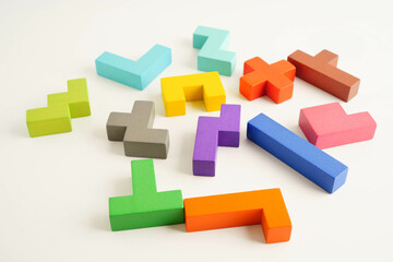 Logical thinking and problem solving problem solution creative business, wooden puzzle geometric...
