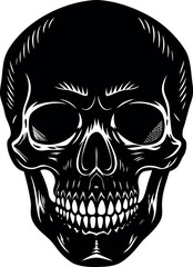 Vintage Skull Head Silhouette Vector – Simple Black Retro Bone Illustration