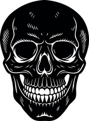 Vintage Skull Head Silhouette Vector – Simple Black Retro Bone Illustration