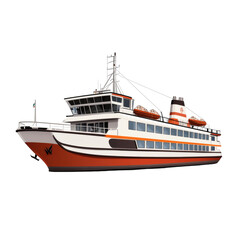 Naklejka premium realistic ferry boat isolated on white background, large transport vessel for tourism, centered without touching edges