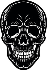 Vintage Skull Head Silhouette Vector – Simple Black Retro Bone Illustration