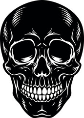 Vintage Skull Head Silhouette Vector – Simple Black Retro Bone Illustration
