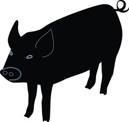Playful Black Pig Character Illustration2