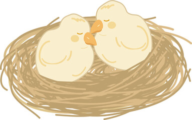 Sleeping Chicks in Nest Illustration