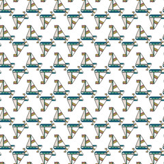 Pattern of Colorful Sailboats Over White Background in a Seamless Design