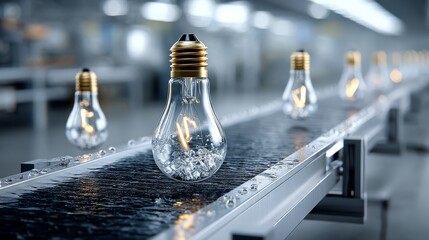 Innovative light bulb manufacturing process factory production line product showcase modern industrial environment close-up view technology advancement