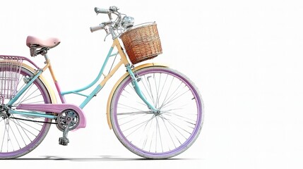 Vintage Bicycle with Basket in Pastel Colors - Side View Image