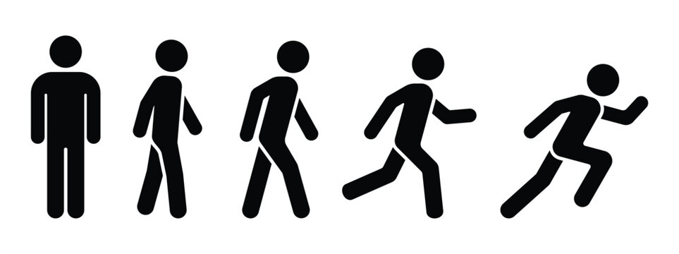 Person stand, walk and run icon. The style people standing, walking and running. Stand, walk, run symbol ilustration. Vector illustration. Editable stroke EPS 10