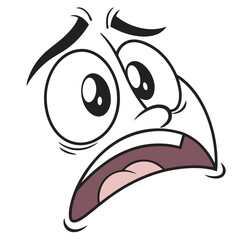 Animated Face with Upset Look, Big Eyes, Downcast Expression, Open Mouth, Black Lines