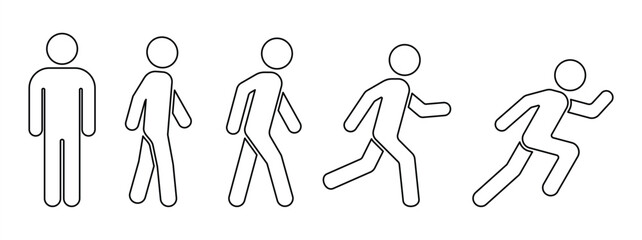 Person stand, walk and run icon. The style people standing, walking and running. Stand, walk, run symbol ilustration. Line icon editable stroke EPS 10	