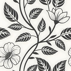 Elegant Black And White Floral Design Repeating Pattern Intricate Botanical Illustration Classic Monochromatic Style Perfect For Wallpaper Textiles Or Decorative Prints