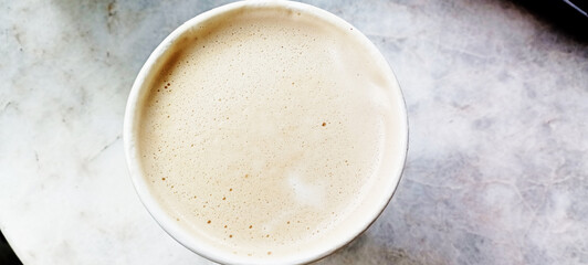 Dalgona whipped coffee. Fluffy drink whipped instant coffee,