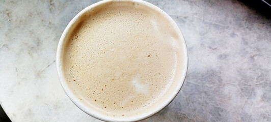 Dalgona whipped coffee. Fluffy drink whipped instant coffee,