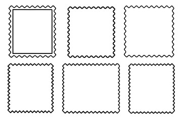 Set of wavy edges rectangle frames. Rectangular shapes with wiggly borders. Picture or photo frames, empty text boxes, label, tags on transparent background