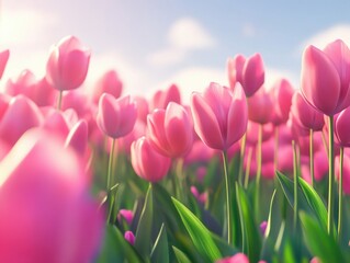 Vibrant, springtime bouquet of pink flowers in a field.
