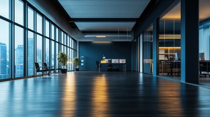 Modern Office Space with City Views: Sleek Design and Panoramic Windows