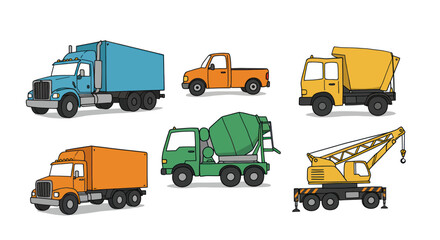 Pixel Art Illustration of Various Construction Trucks