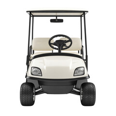 high-detail realistic golf cart front view isolated without ground shadow, pure white background, recreational tourism theme