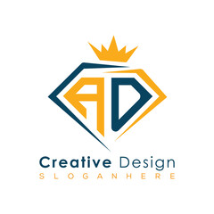 Luxury Initial Letter Monogram in Pentagon Diamond Shape with Royal Crown for Premium Branding & High-End Logo Design
